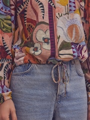 Multi Fruit Print Long Sleeve Drawstring Hem Blouse - Image 4 of 7