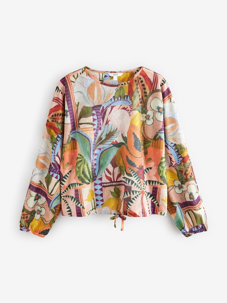 Multi Fruit Print Long Sleeve Drawstring Hem Blouse - Image 5 of 7