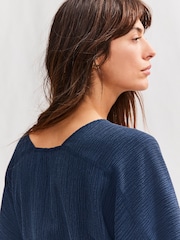 Navy Long Sleeve Batwing Textured Blouse - Image 3 of 6