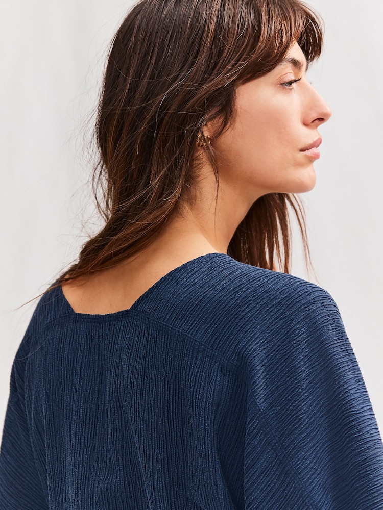Navy Long Sleeve Batwing Textured Blouse - Image 3 of 6