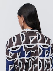 Blue/Brown Geo Print Three Quarter Sleeve Jersey Shirt - Image 5 of 8