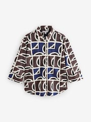 Blue/Brown Geo Print Three Quarter Sleeve Jersey Shirt - Image 6 of 8