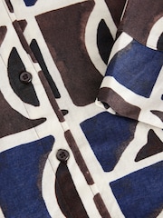 Blue/Brown Geo Print Three Quarter Sleeve Jersey Shirt - Image 8 of 8