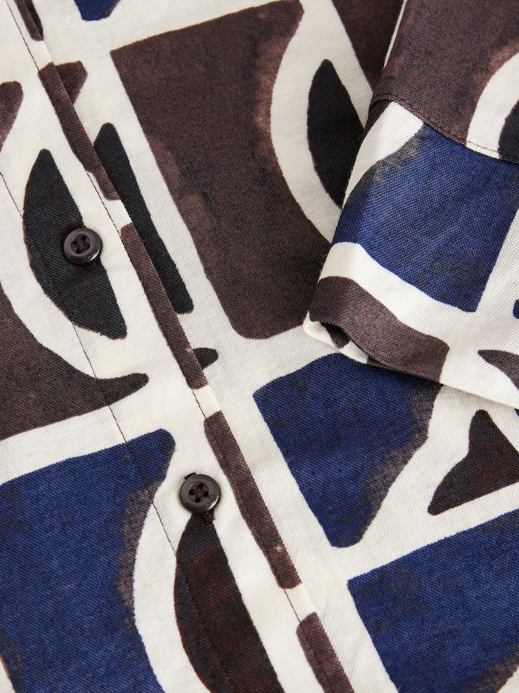 Blue/Brown Geo Print Three Quarter Sleeve Jersey Shirt - Image 8 of 8