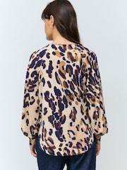 Animal Print Long Sleeve V-Neck Jersey Blouse - Image 2 of 8