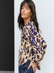 Animal Print Long Sleeve V-Neck Jersey Blouse - Image 3 of 8