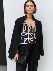 Brown/Navy Print Long Sleeve V-Neck Jersey Blouse - Image 4 of 8