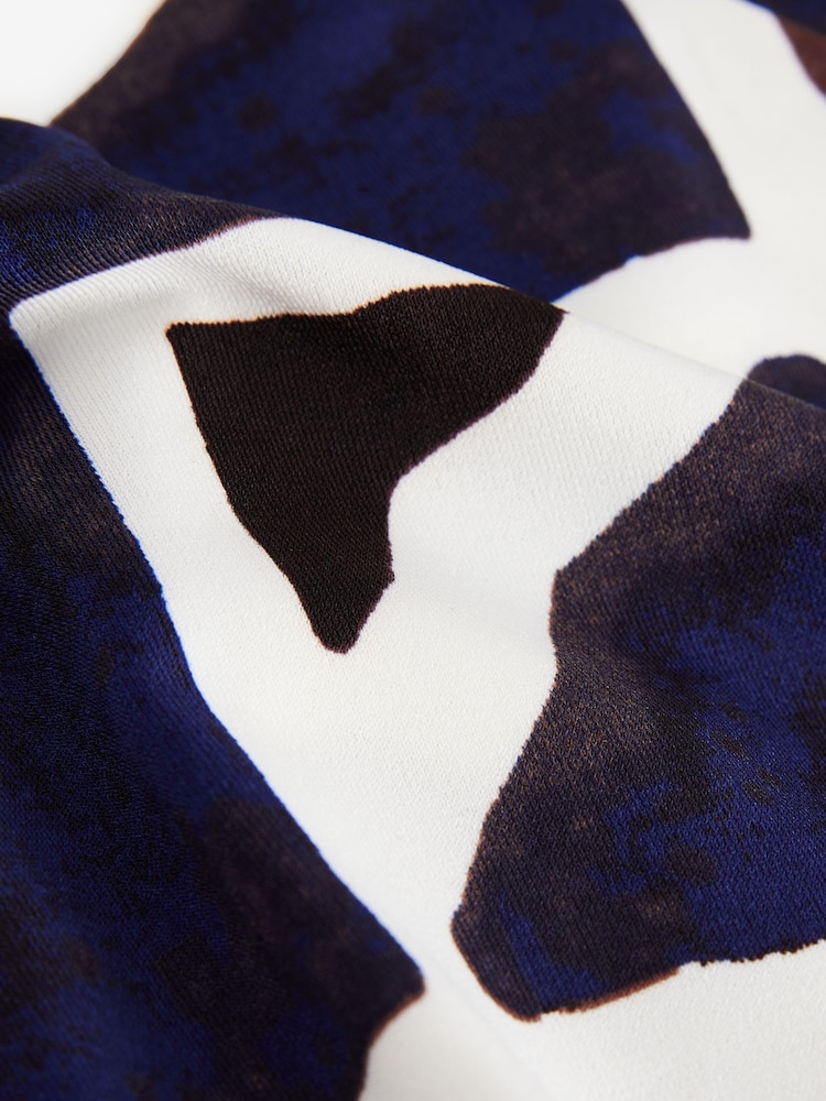 Brown/Navy Print Long Sleeve V-Neck Jersey Blouse - Image 7 of 8