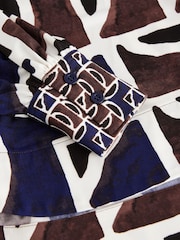 Brown/Navy Print Long Sleeve V-Neck Jersey Blouse - Image 8 of 8
