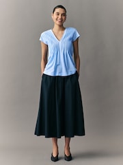 Pale Blue Pintuck V-Neck Top - Image 3 of 7