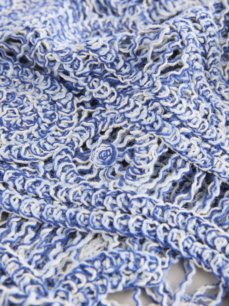 Blue Marl Long Sleeve Boho Crochet Cropped Top - Image 6 of 7