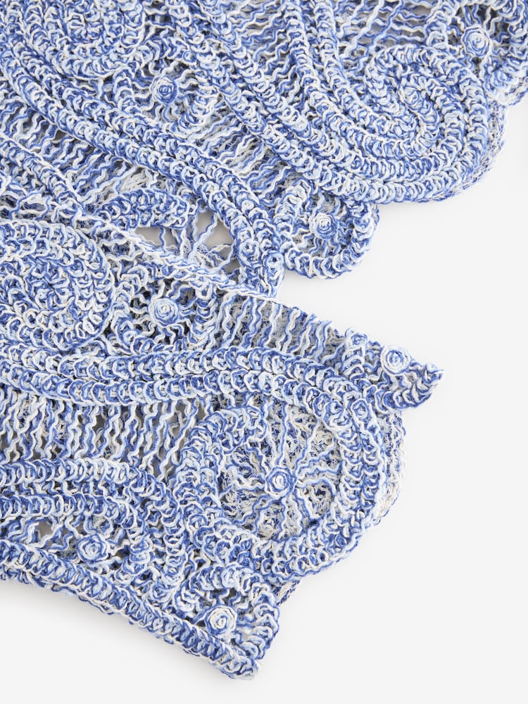 Blue Marl Long Sleeve Boho Crochet Cropped Top - Image 7 of 7