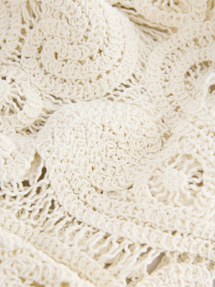 Ecru Cream Long Sleeve Boho Crochet Cropped Top - Image 7 of 8