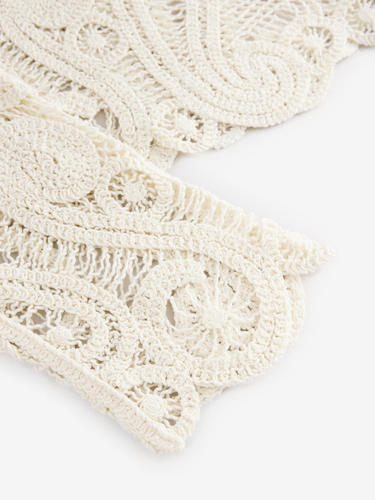 Ecru Cream Long Sleeve Boho Crochet Cropped Top - Image 8 of 8