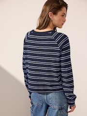 Navy/Purple Stripe Long Sleeve Knitted Henley Top - Image 2 of 8