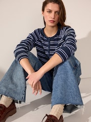 Navy/Purple Stripe Long Sleeve Knitted Henley Top - Image 4 of 8