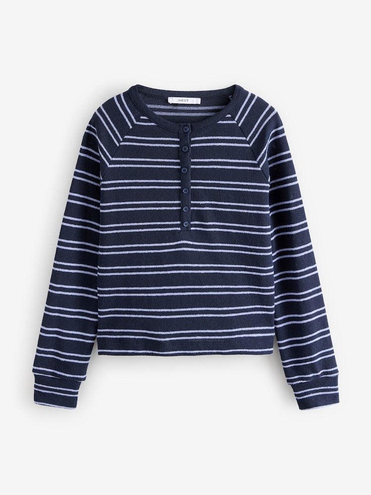 Navy/Purple Stripe Long Sleeve Knitted Henley Top - Image 6 of 8