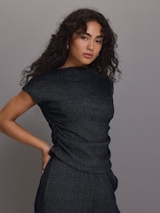 Navy Drape Cowl Neck Texture Top - Image 1 of 6