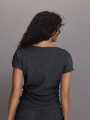 Navy Drape Cowl Neck Texture Top - Image 2 of 6