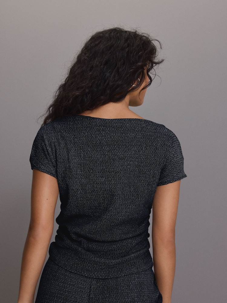 Navy Drape Cowl Neck Texture Top - Image 2 of 6