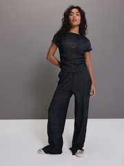 Navy Drape Cowl Neck Texture Top - Image 3 of 6