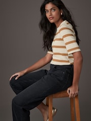 Rust/Ecru Short Sleeve Crew Neck Knitted T-Shirt - Image 3 of 8