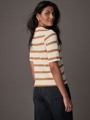 Rust/Ecru Short Sleeve Crew Neck Knitted T-Shirt - Image 4 of 8
