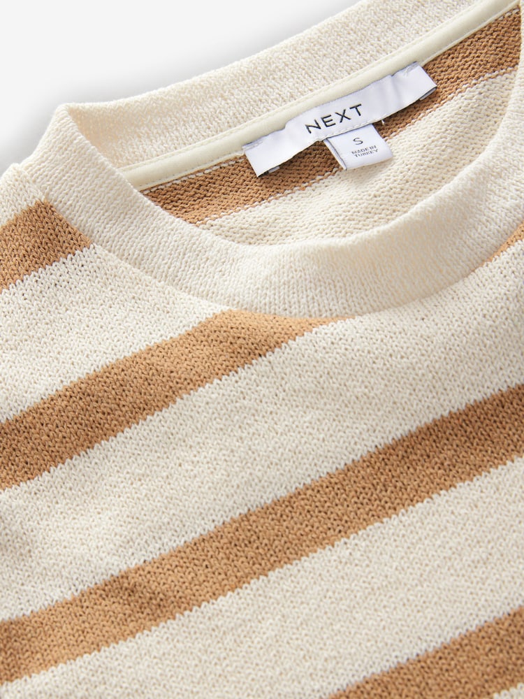 Rust/Ecru Short Sleeve Crew Neck Knitted T-Shirt - Image 7 of 8