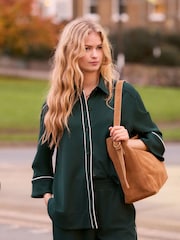 Green Crepe Three Quarter Sleeve Shirt - Image 1 of 6