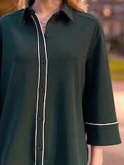 Green Crepe Three Quarter Sleeve Shirt - Image 3 of 6