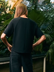 Black Blossom Print Kew Collection Crepe Short Sleeve Boxy T-Shirt - Image 4 of 5
