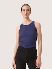 Soaked in Luxury Slim Fit Blue Simone Rib Jersey Tank Top - Image 1 of 6