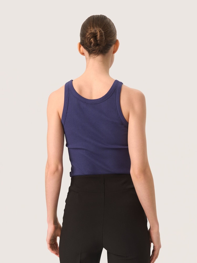 Soaked in Luxury Slim Fit Blue Simone Rib Jersey Tank Top - Image 2 of 6