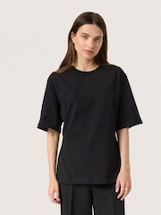 Soaked in Luxury Coreen Short Sleeve Flare Hem Black 100% Cotton T-Shirt - Image 1 of 4