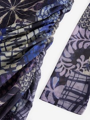 Blue Patch Print Long Sleeve Ruched Side Mesh Top - Image 8 of 8