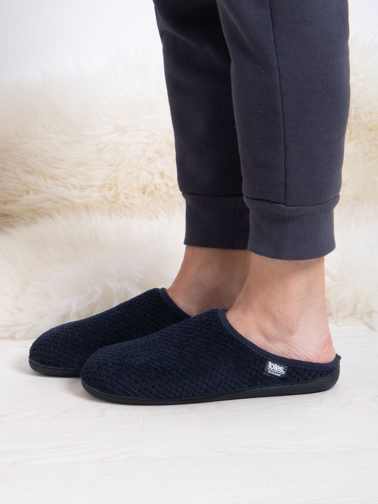 Totes Blue Mens Isotoner Swept Back Popcorn Mule Slippers - Image 1 of 5