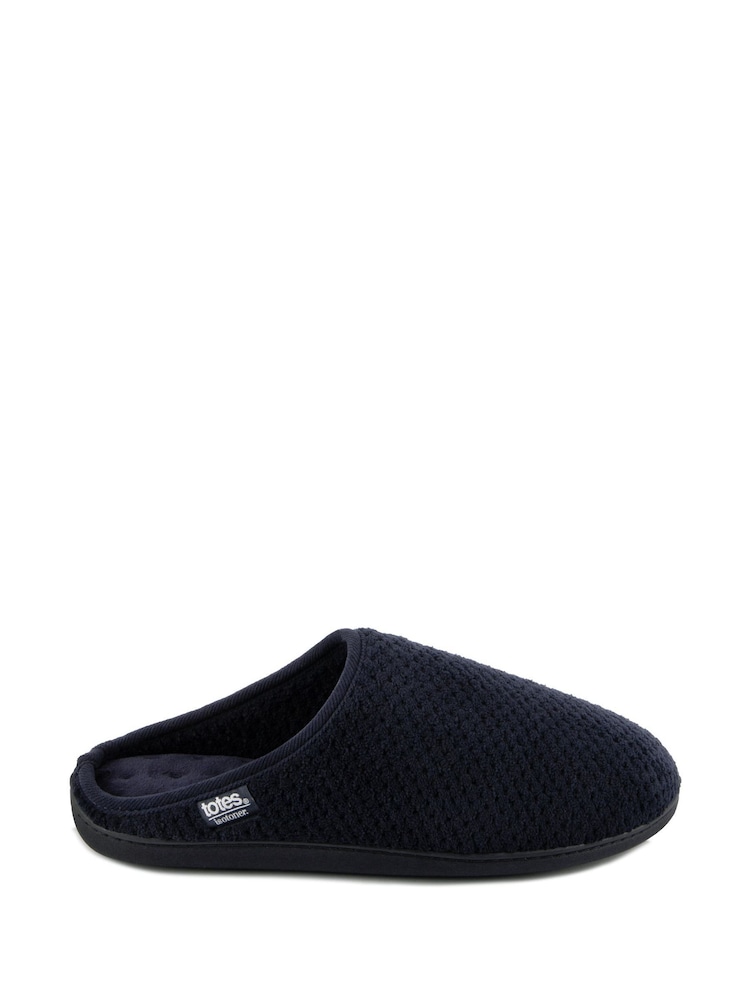 Totes Blue Mens Isotoner Swept Back Popcorn Mule Slippers - Image 2 of 5