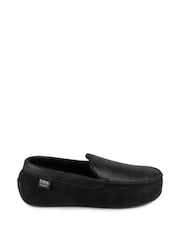 Totes Black Mens Isotoner Square Patterned Smart Moccasin Slippers - Image 2 of 5