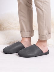 Totes Grey Mens Isotoner Square Patterned Smart Mule Slippers - Image 1 of 5