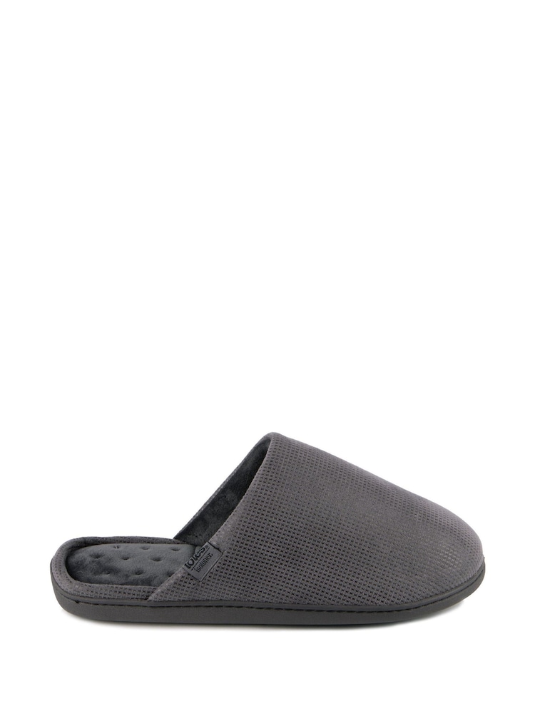 Totes Grey Mens Isotoner Square Patterned Smart Mule Slippers - Image 2 of 5