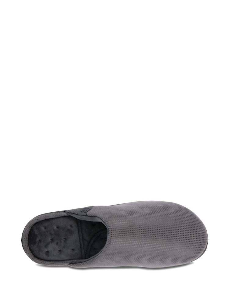 Totes Grey Mens Isotoner Square Patterned Smart Mule Slippers - Image 3 of 5