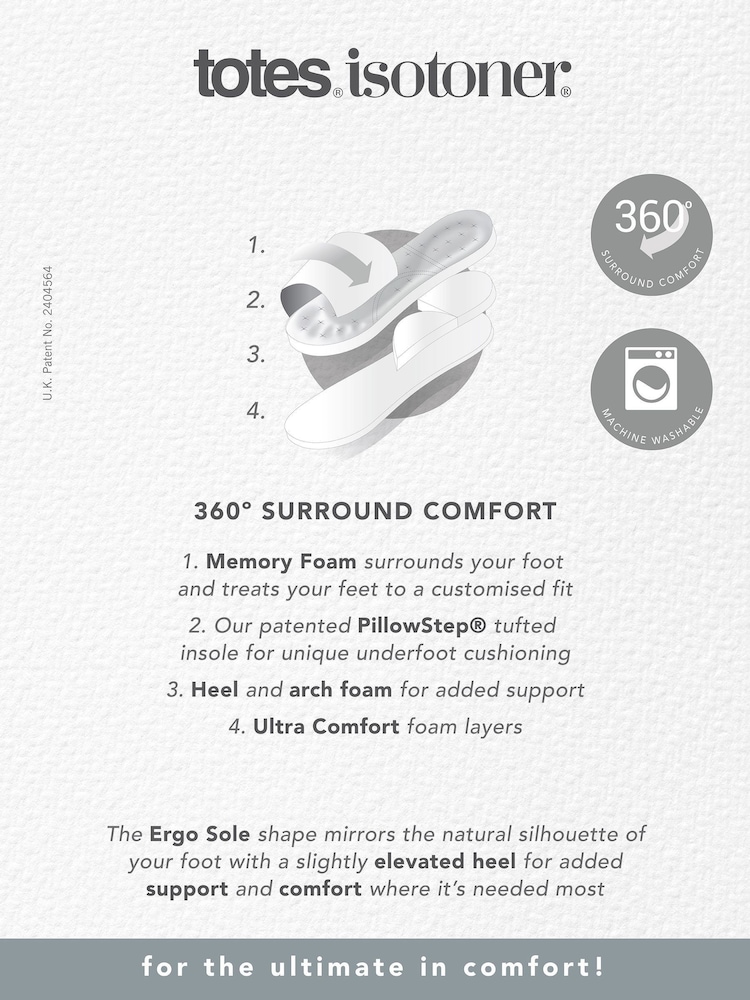 Totes Grey Mens Isotoner Square Patterned Smart Mule Slippers - Image 5 of 5