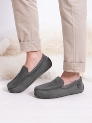 Totes Grey Mens Isotoner Square Patterned Smart Moccasin Slippers - Image 1 of 5