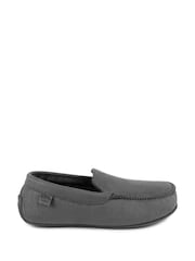 Totes Grey Mens Isotoner Square Patterned Smart Moccasin Slippers - Image 2 of 5