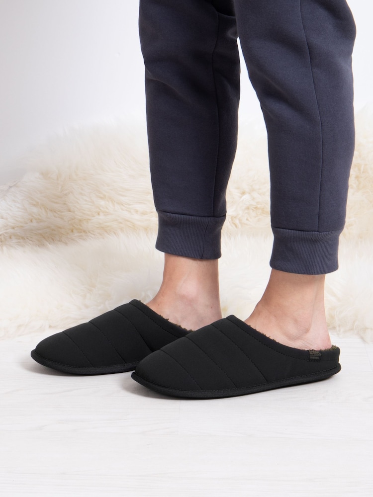 Totes Black Mens Isotoner Sport Quilted Mule Slippers - Image 1 of 5