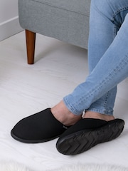 Totes Black Mens Isotoner Textured Isoflex Mule Slippers - Image 1 of 5