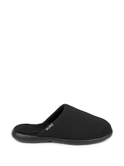 Totes Black Mens Isotoner Textured Isoflex Mule Slippers - Image 2 of 5