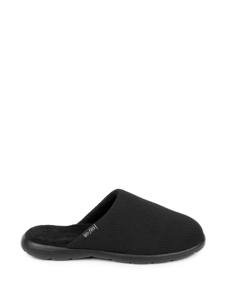 Totes Black Mens Isotoner Textured Isoflex Mule Slippers - Image 2 of 5