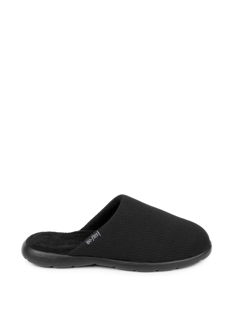 Totes Black Mens Isotoner Textured Isoflex Mule Slippers - Image 2 of 5 Totes Black Mens Isotoner Textured Isoflex Mule Slippers - Image 2 of 5