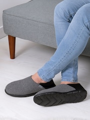 Totes Grey Mens Isotoner Felt Isoflex Full Back Slippers - Image 1 of 5
